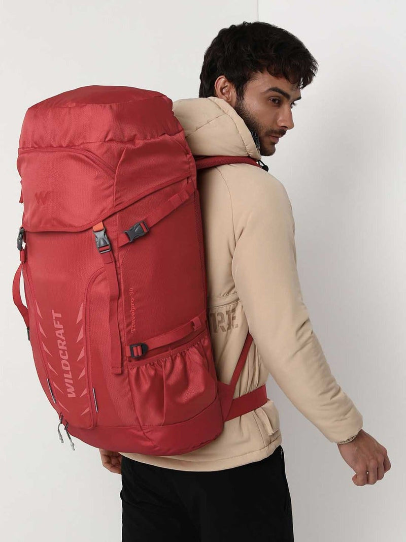 Wildcraft Travel Pro 50 L rucksack in Brick Red - harness detail