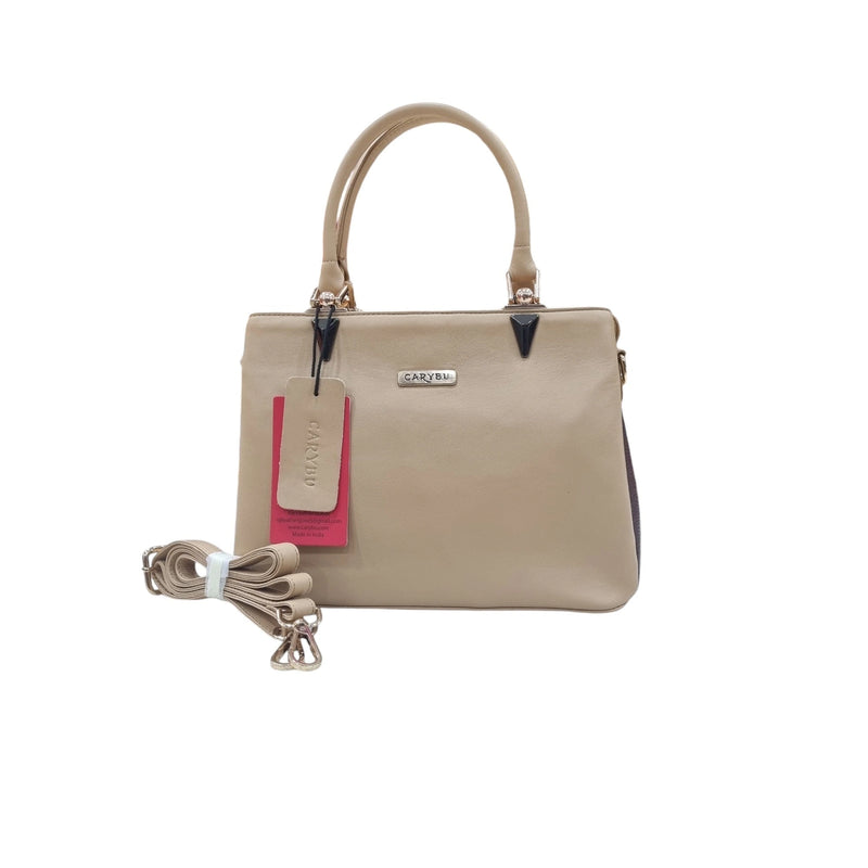Carybu Designer Leather Handbag — Beige (Small)