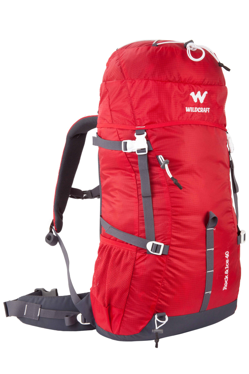 Wildcraft Rock & Ice Ripstop Rucksack in Red — angled right three-quarter view
