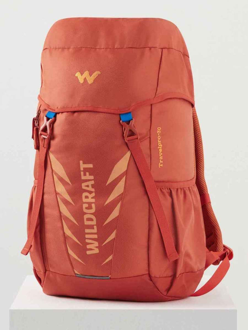 Wildcraft Travel Pro 30 L Rucksack in Pumpkin — angled view from the right with Travelpro 30 label