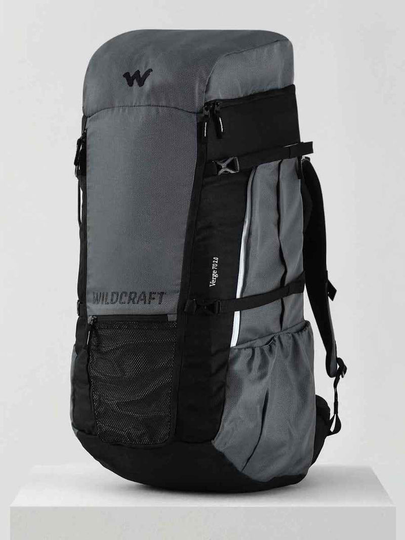 Wildcraft Verge 2 70 L Hiking Rucksack in Light Grey — angled three-quarter view from the right