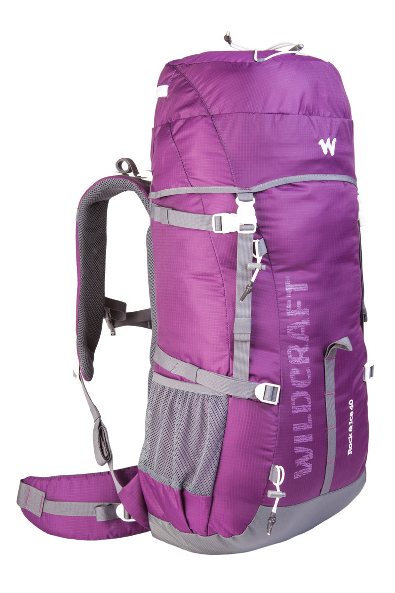 Wildcraft Rock & Ice 40 L rucksack in Purple - back panel