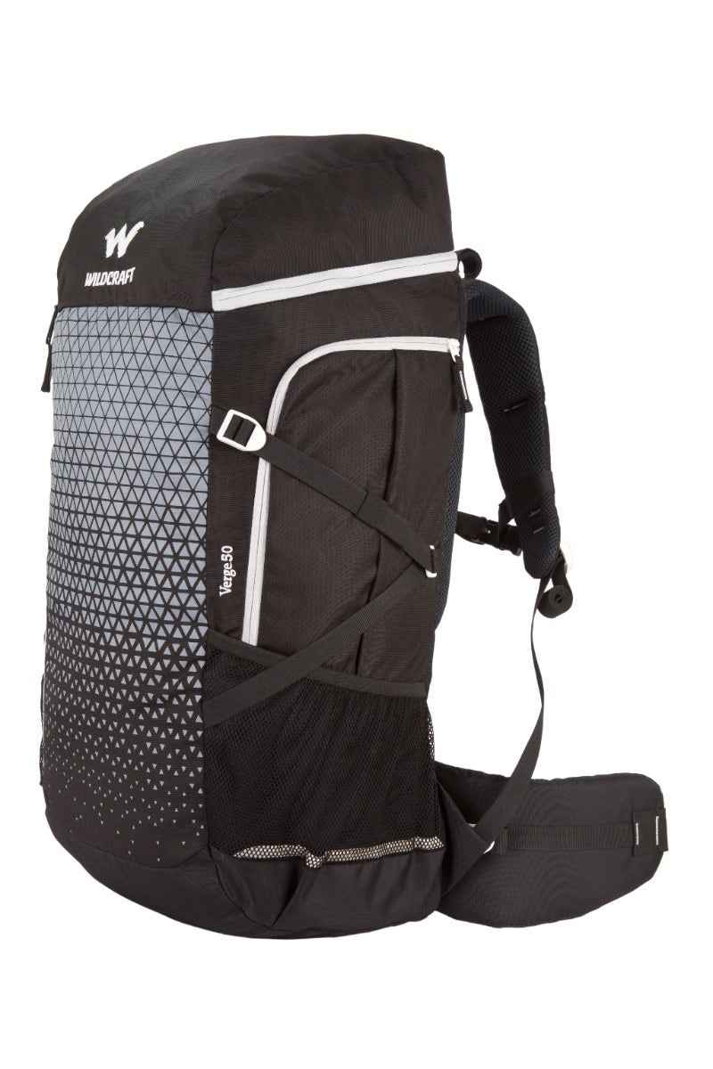 Wildcraft Verge 50 L Rucksack in Black — angled left three-quarter view