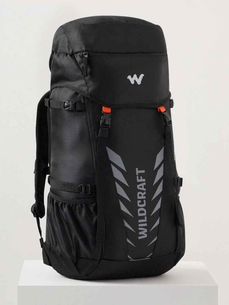 Wildcraft Travel Pro 40 L Rucksack in Black — angled front view showing left side