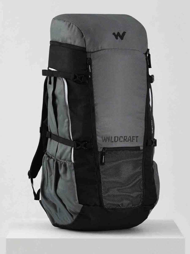 Wildcraft Verge 2 70 L Hiking Rucksack in Light Grey — angled three-quarter view from the left