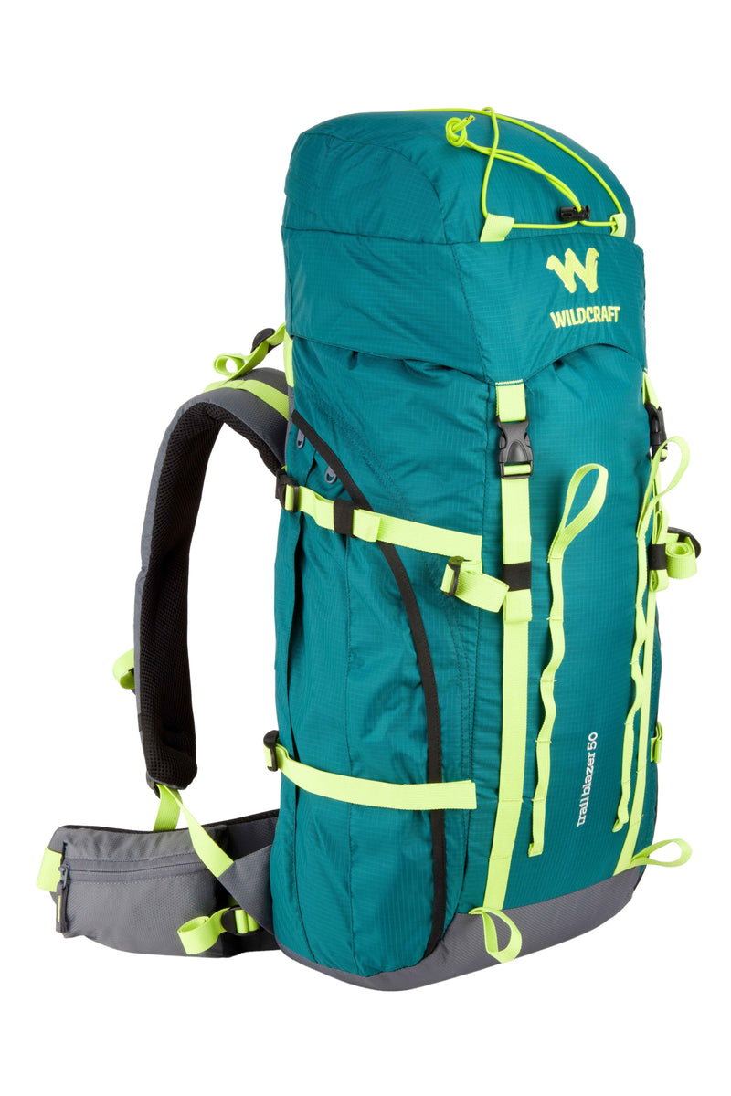 Wildcraft Trailblazer Trekking Rucksack in Teal — angled left three-quarter view