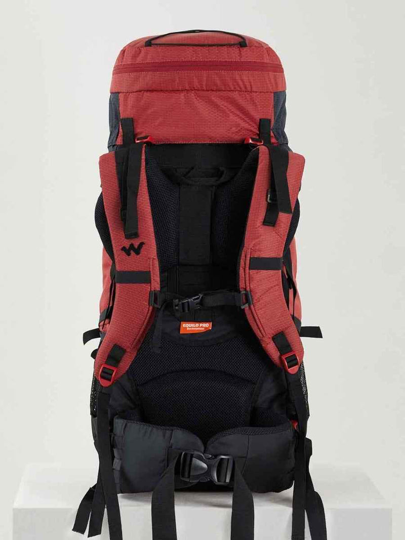 Wildcraft Gangotri 55 L Rucksack in Red Black — back panel and shoulder harness view