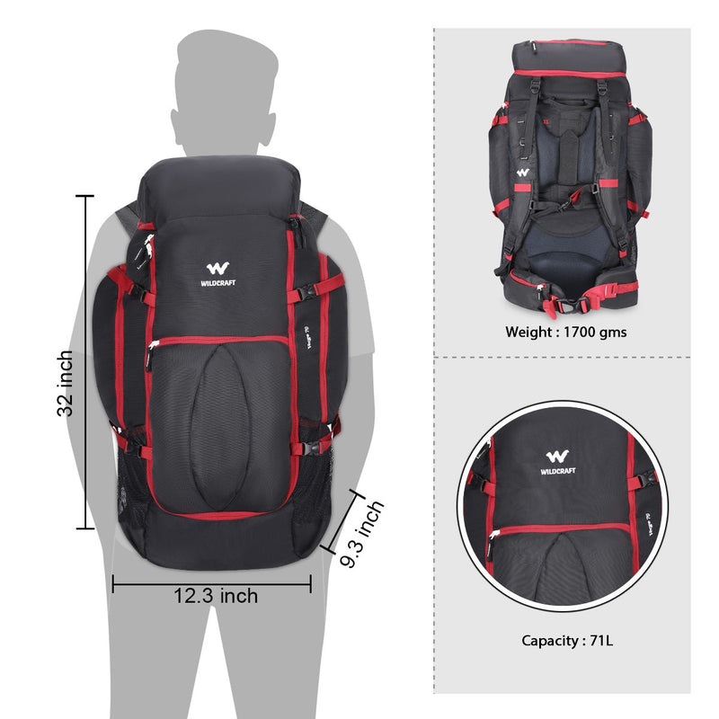 Wildcraft Verge 70 L rucksack in Black - top compartment detail