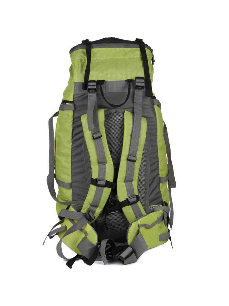 Wildcraft Alpinist 55 L Rucksack in Green — back view with harness and straps