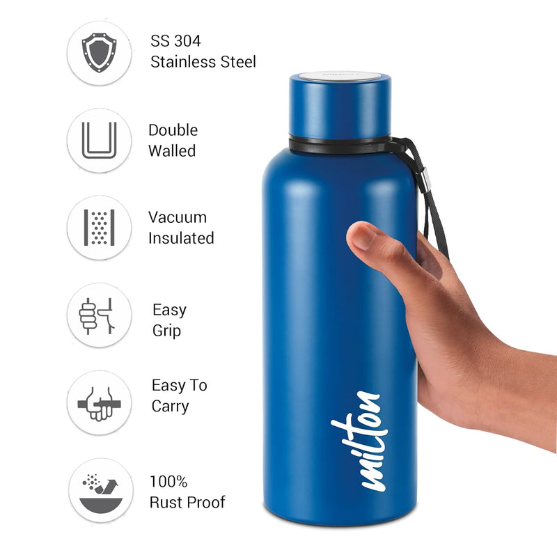 Milton Curated Stamps 3D UV Aura Thermosteel Bottle 725ml Dark Blue — back view