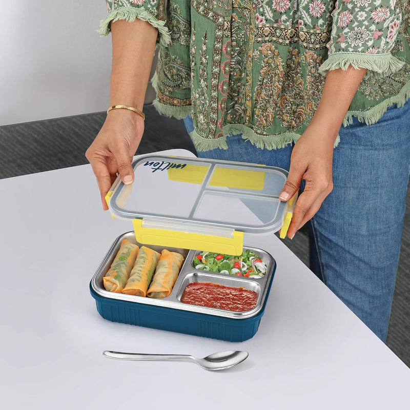 Milton Fun Feast 3-Compartment Lunch Box Dark Blue — side view