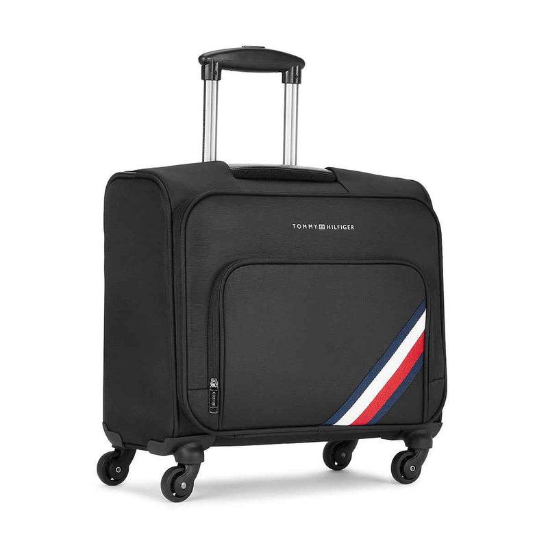 Tommy Hilfiger Roosevelt Overnighter Soft Luggage in Black — angled three-quarter view