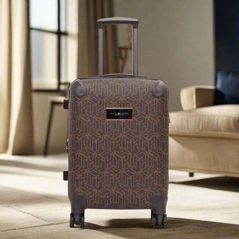 Tommy Hilfiger Jazz Hybrid Trolley Bag in Brown — cabin lifestyle shot in a living room