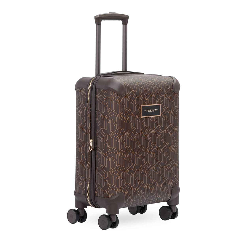 Tommy Hilfiger Jazz Hybrid Trolley Bag in Brown — cabin front three-quarter angled view