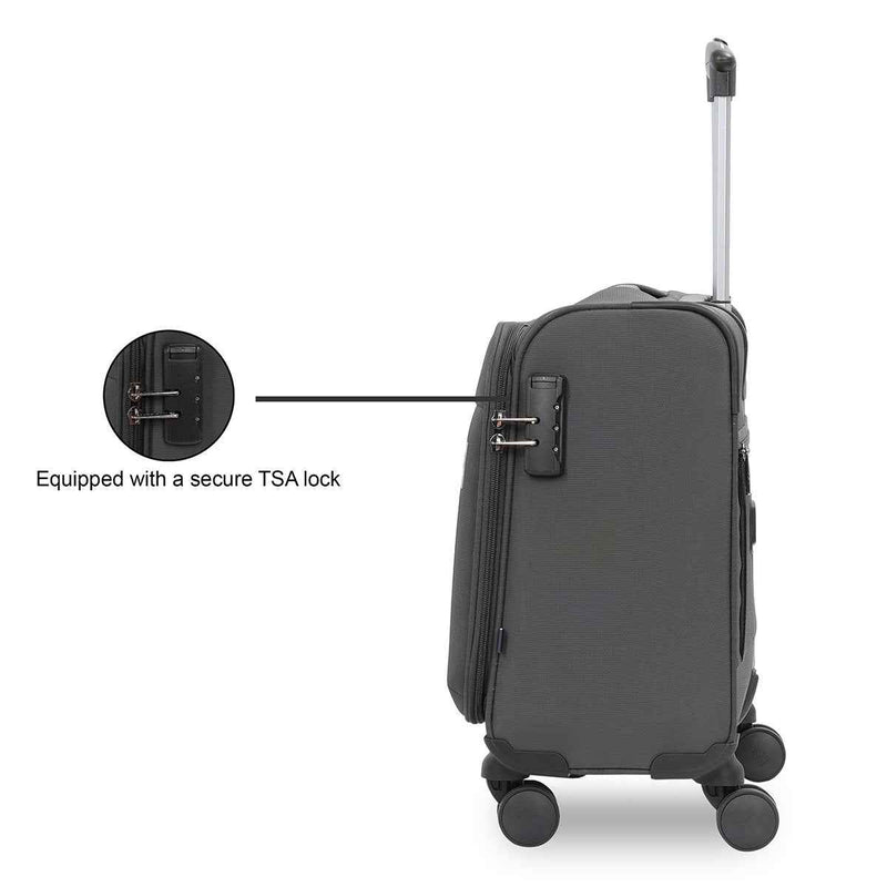 Tommy Hilfiger Illinois Polyester Overnighter Cabin Bag in Grey — side profile view with TSA lock callout
