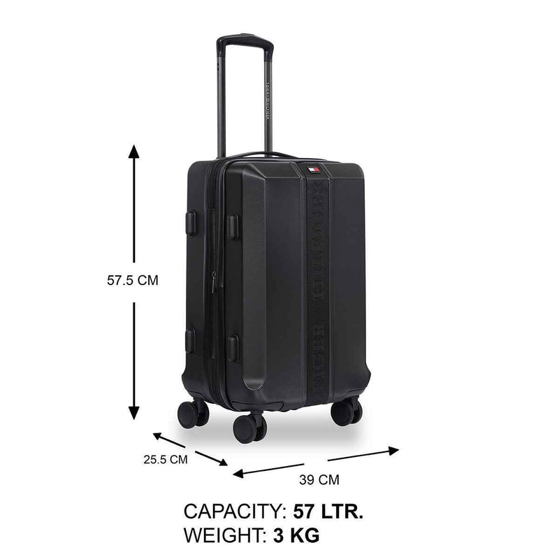 Tommy Hilfiger Arbor Polycarbonate Trolley Bag in Black — dimensions and capacity diagram