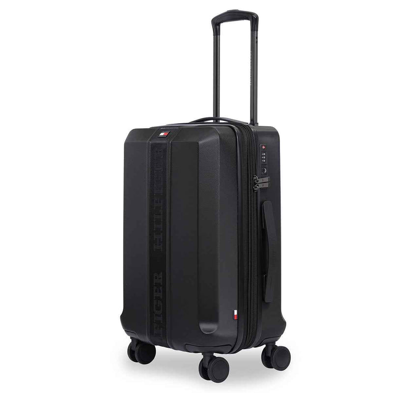Tommy Hilfiger Arbor Polycarbonate Trolley Bag in Black — angled front view