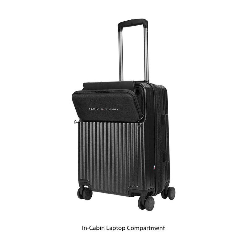 Tommy Hilfiger Pittsburg Hardside Trolley Bag in Black — cabin angled view, in-cabin laptop compartment