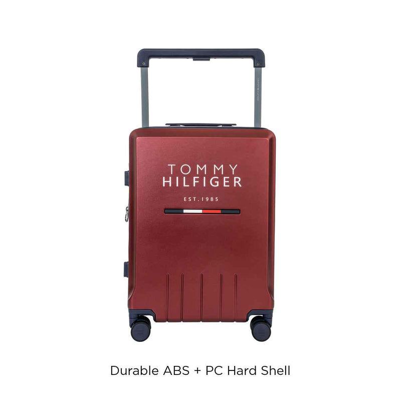 Tommy Hilfiger Broadway Hardside Trolley Bag in Wine — cabin 55cm angled view, ABS + PC hard shell