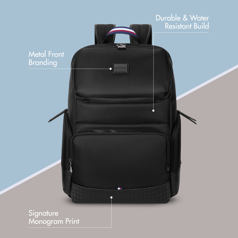 Tommy Hilfiger Rover 25L Travel Laptop Backpack in Black - back view