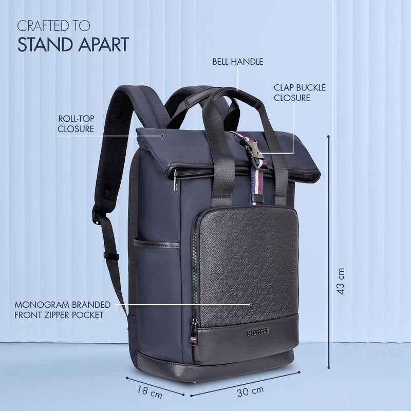 Tommy Hilfiger Slate 22.5L Twill Laptop Backpack in Navy - side view