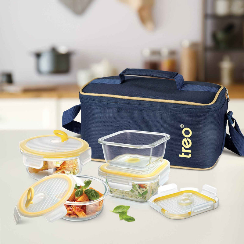 Treo by Milton All Fresh Omni Borosilicate Glass Tiffin 4 Pcs Set