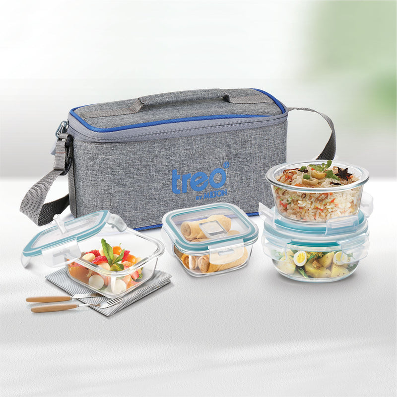 Treo by Milton All Fresh Omni Borosilicate Glass Tiffin 4 Pcs Set — front view