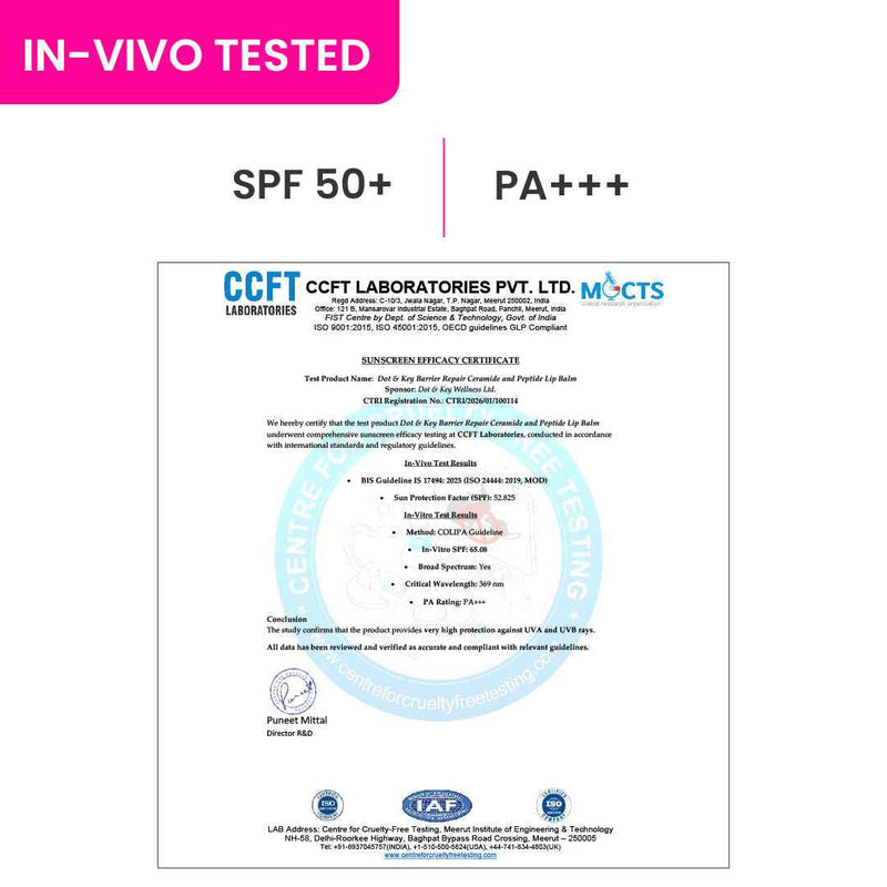 Dot & Key Ceramide + Peptide Lip Balm In-Vivo Tested SPF 50+ PA+++