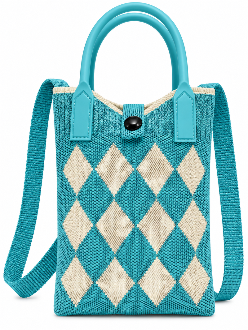 Women's Stylish Knit Tote Handbag – Beige & Sea Green