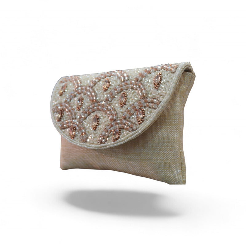 Champagne Elegance Hand-Embroidered Beaded Clutch — side