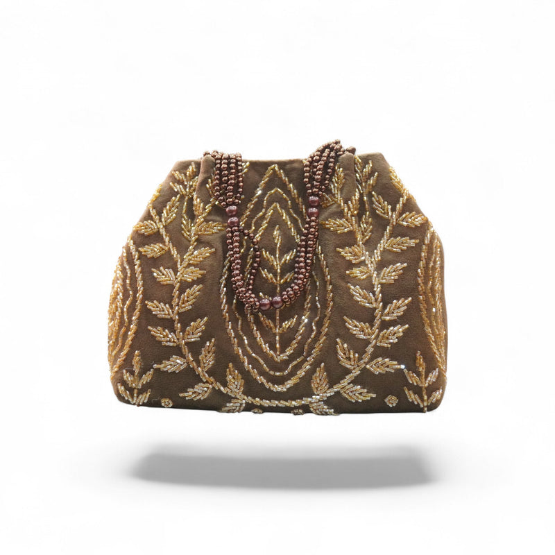 Golden Vine Hand-Embroidered Potli Bag — front
