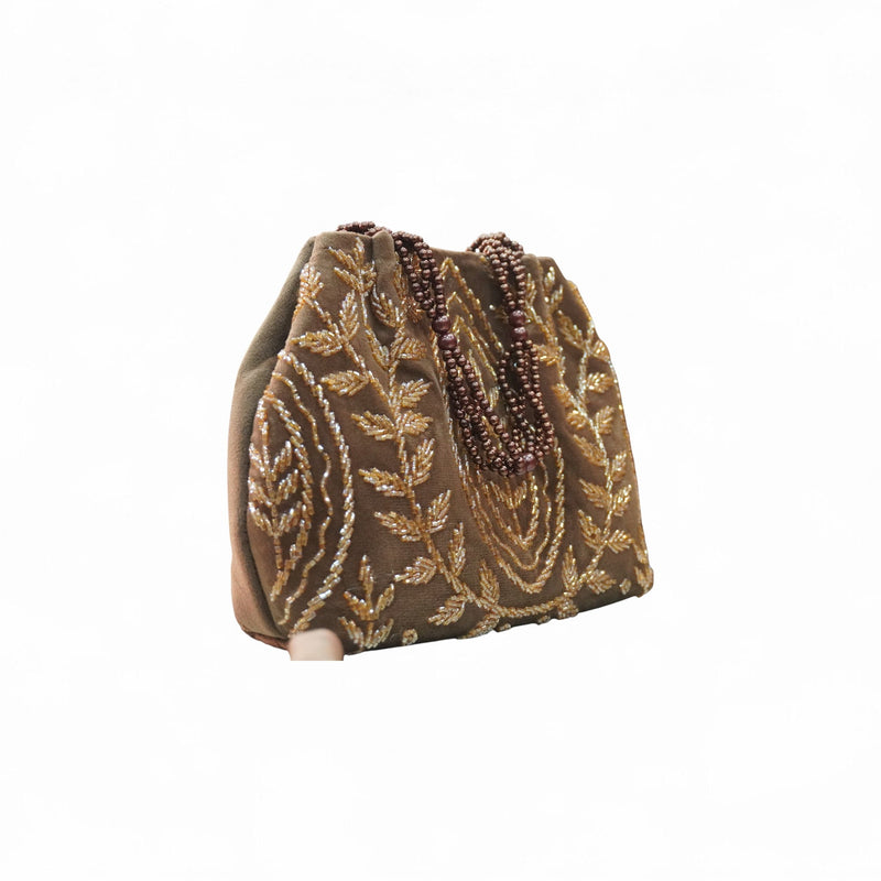 Golden Vine Hand-Embroidered Potli Bag — angle