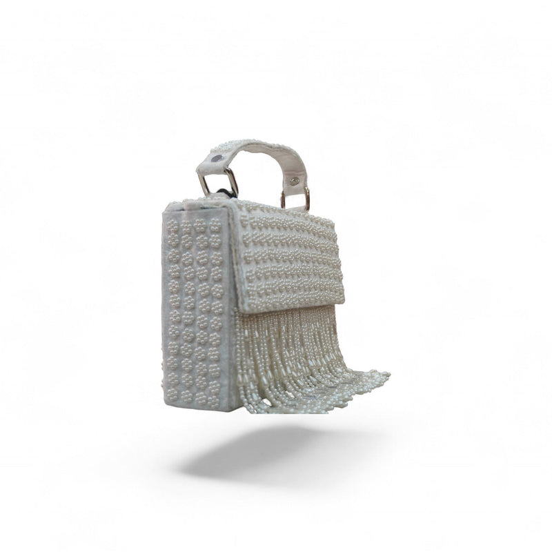Elegant White Beaded Handbag — side