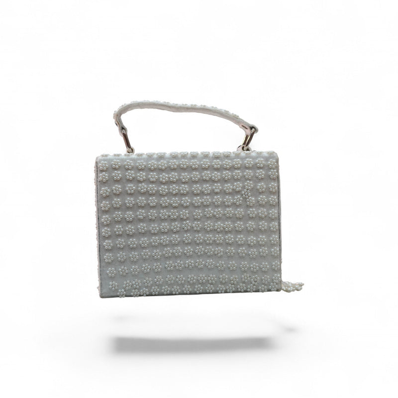 Elegant White Beaded Handbag — front
