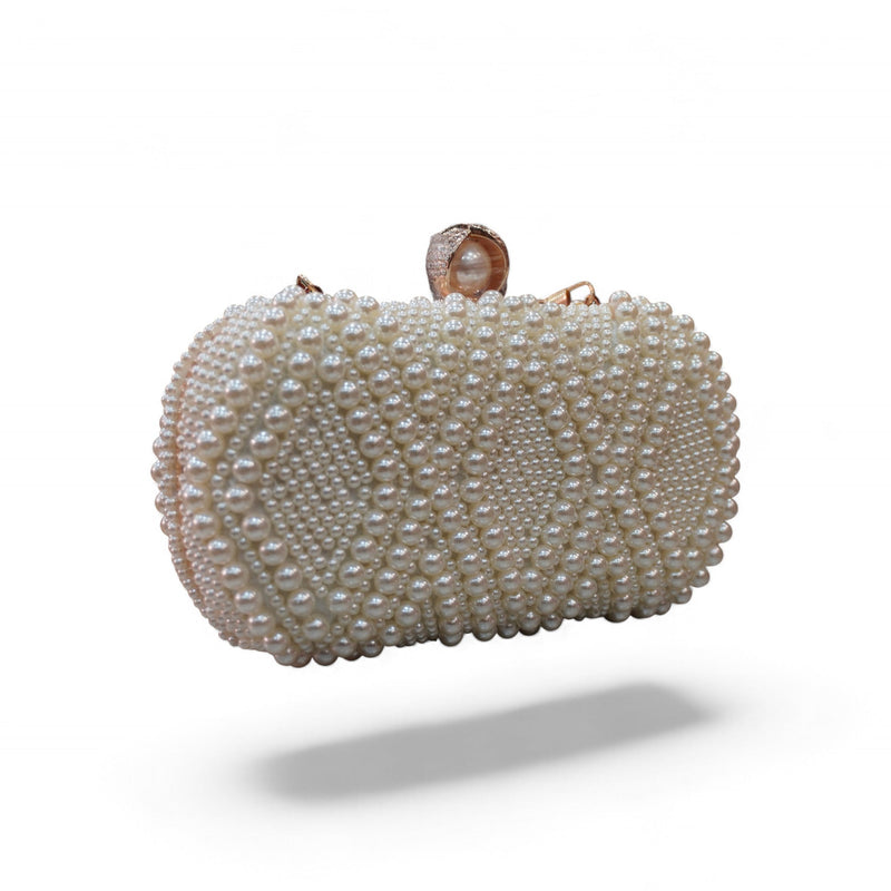 Elegant Pearl-Embellished Clutch Bag — angle