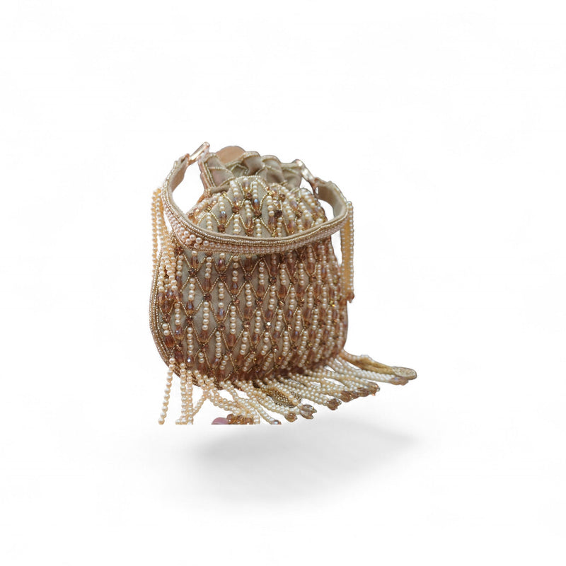Elegant Handcrafted Pearl Beaded Potli Bag — side