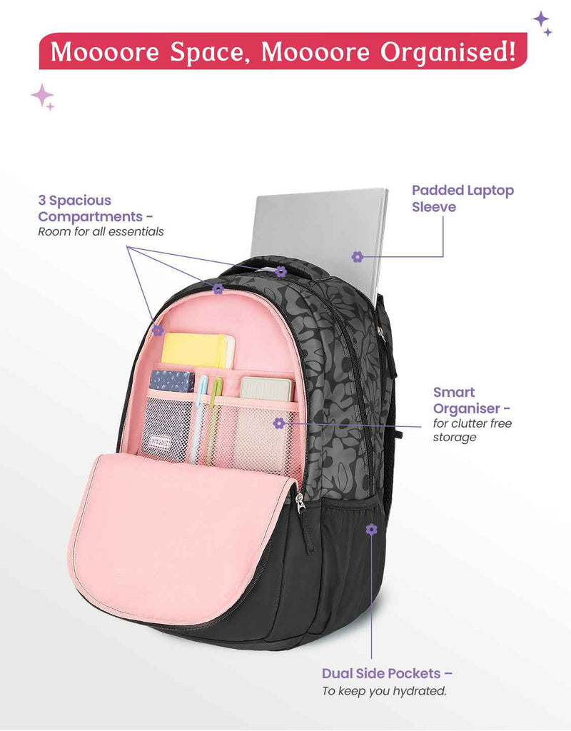 Genie Eleanor 40L Laptop Backpack With Raincover - Black