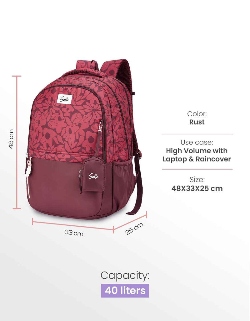 Genie Eleanor 40L Laptop Backpack With Raincover - Rust