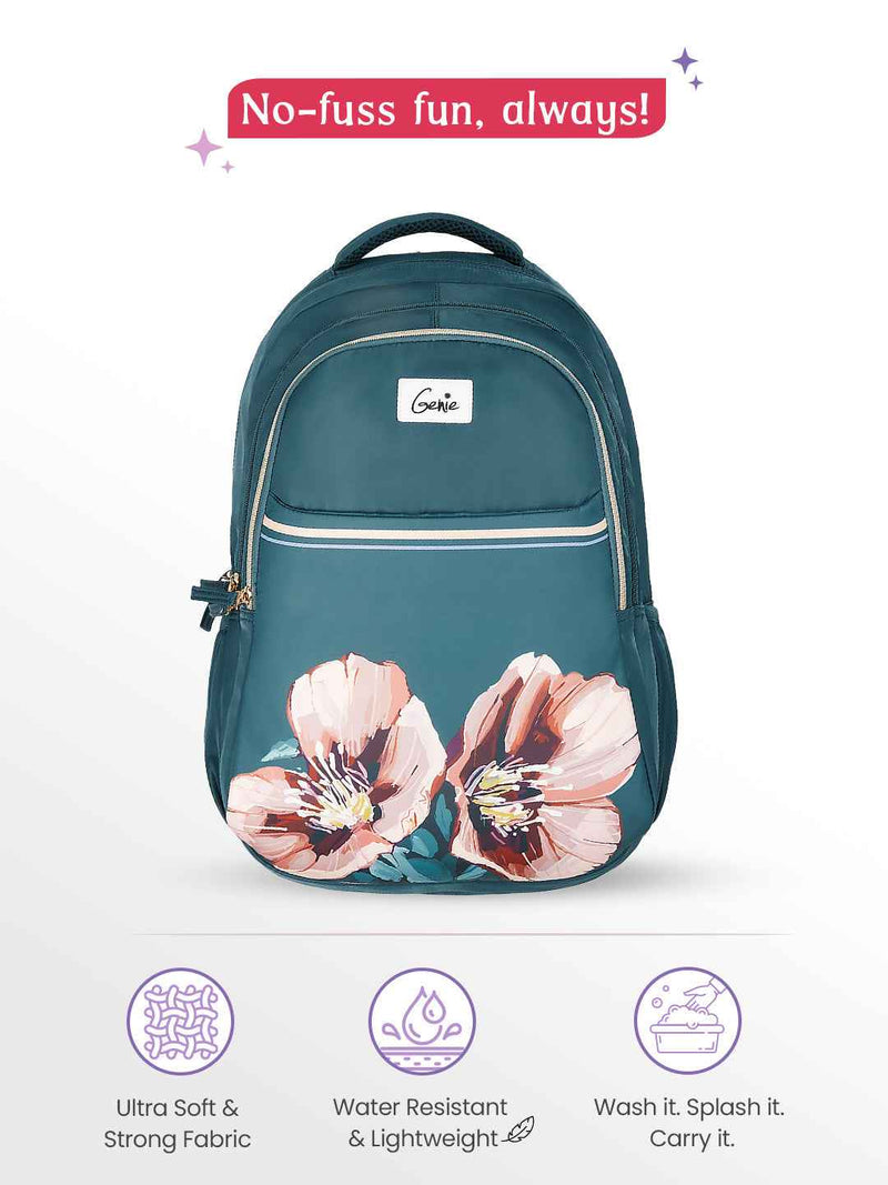 Genie Evepetal 36L Laptop Backpack With Raincover - Dark Green