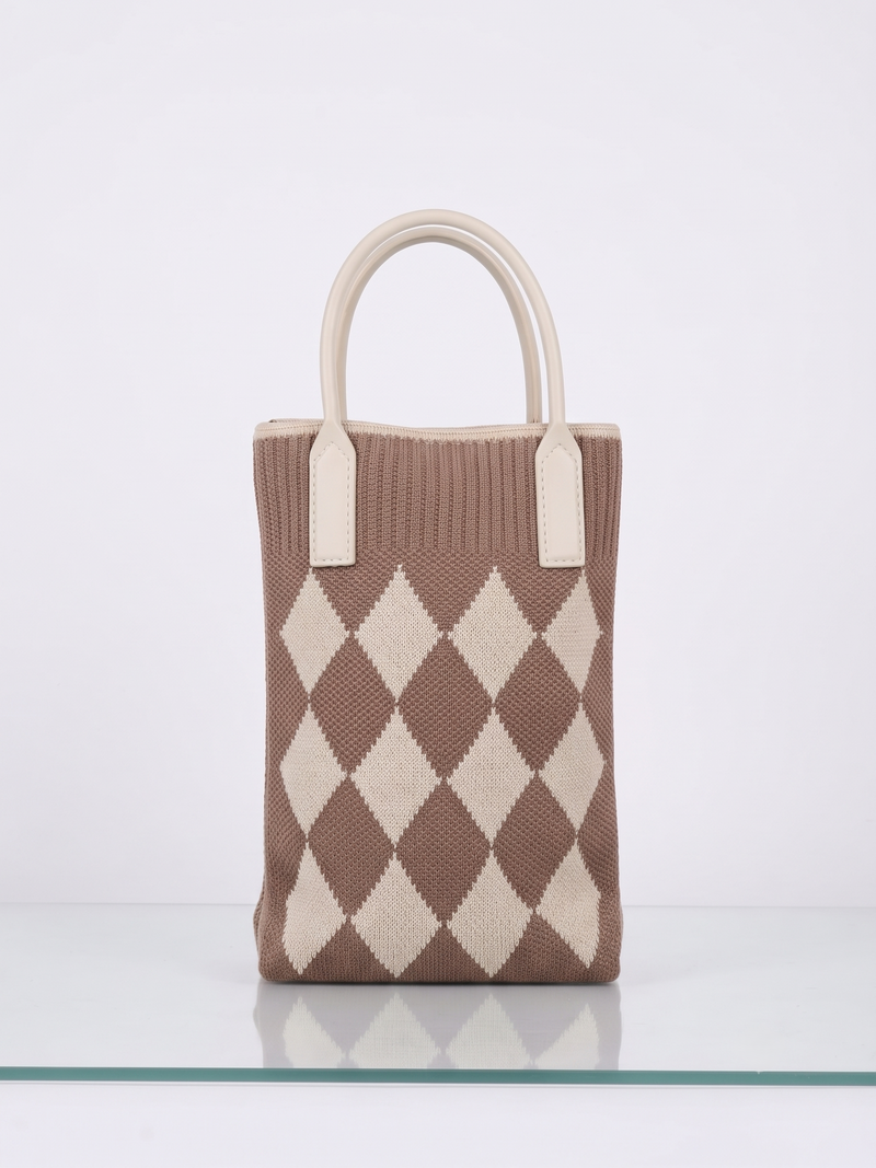Women's Stylish Knit Tote Handbag – Beige & Sea Green