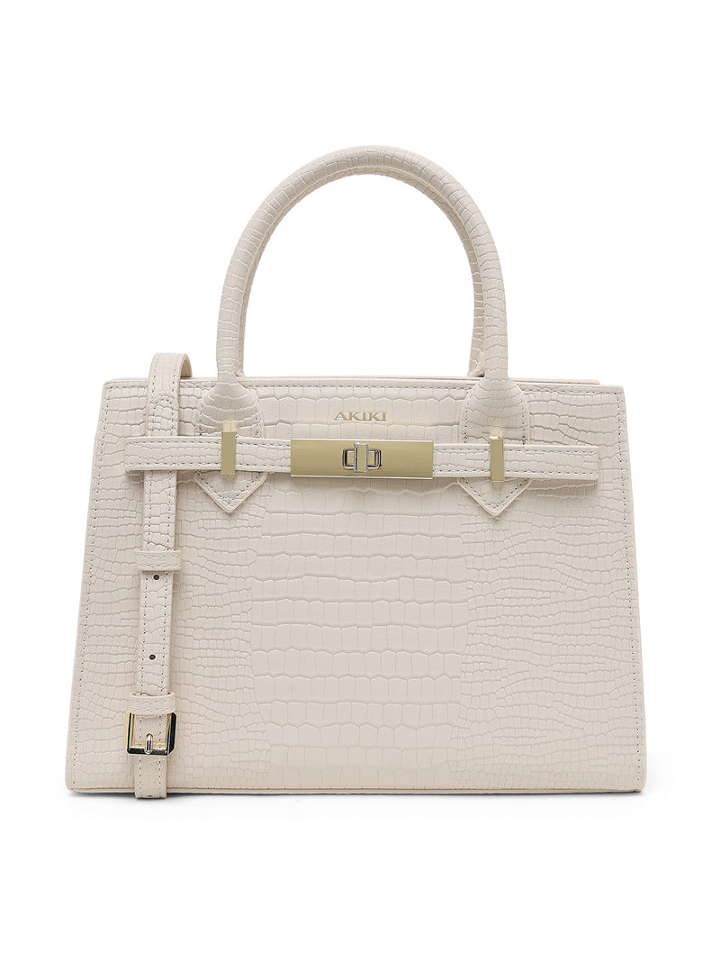 AKIKI London Kensington Medium Satchel Bag White detail