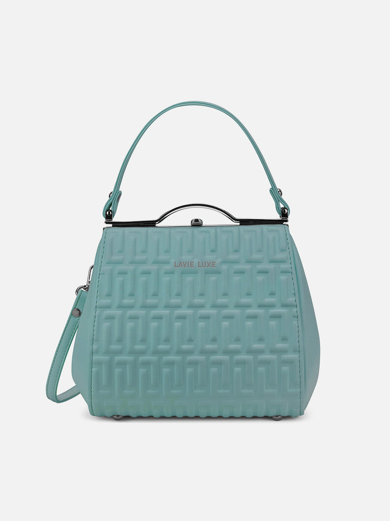 Lavie Luxe Fluffel Frame Small Satchel Bag in Teal