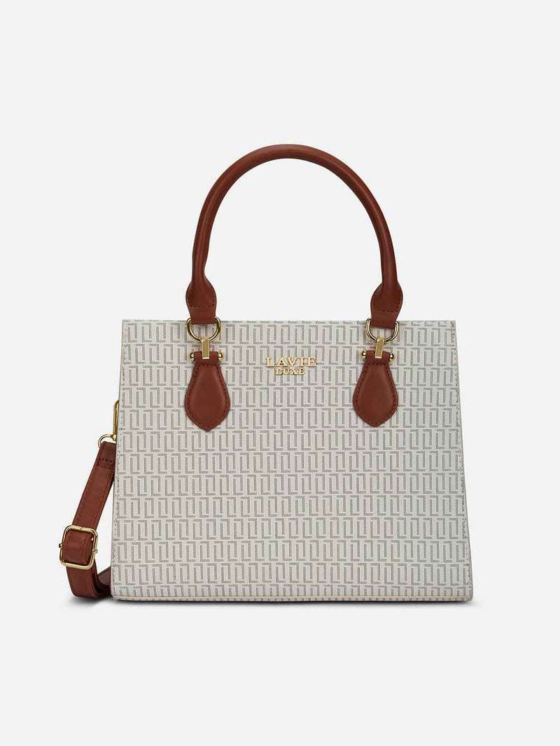 Lavie Luxe Monogram Wella 3 Compartment Satchel Bag