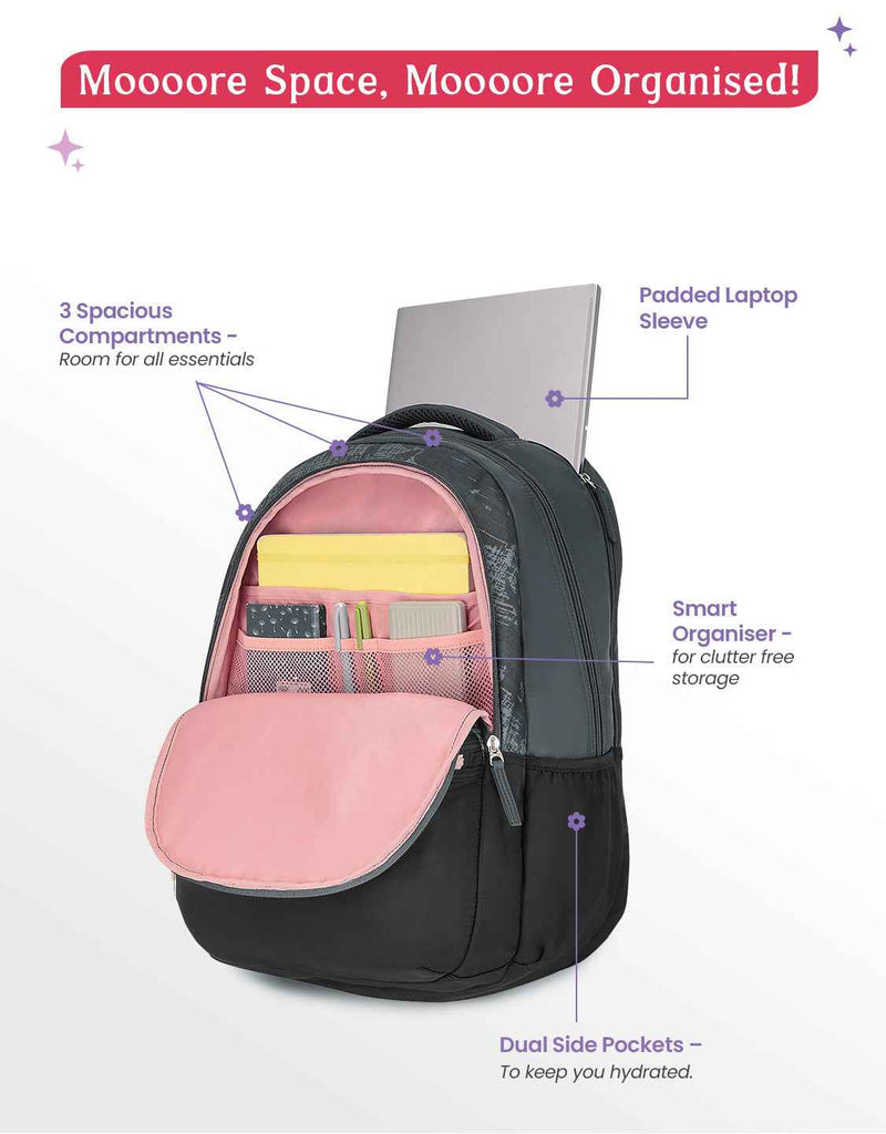 Genie Nora 40L Laptop Backpack With Raincover - Black