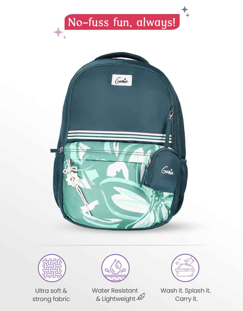 Genie Petalis 40L Laptop Backpack With Raincover - Dark Green