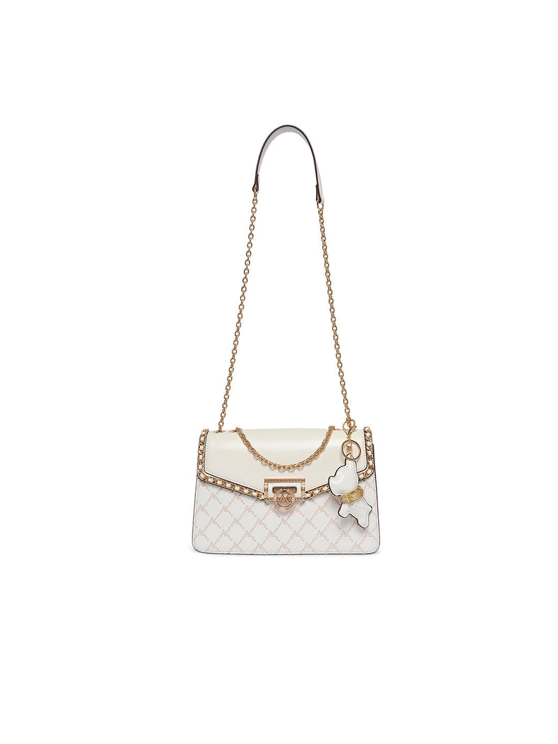 AKIKI London Hampstead 26 Flap Small Sling Bag White detail