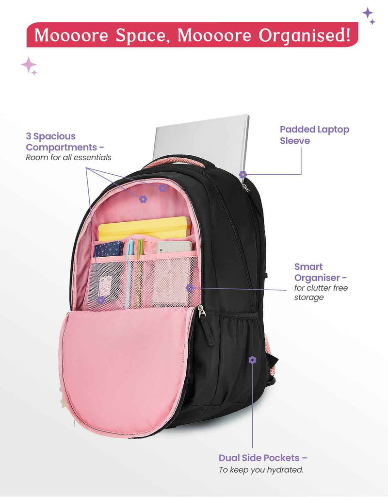 Genie Twist 40L Laptop Backpack With Raincover — Black