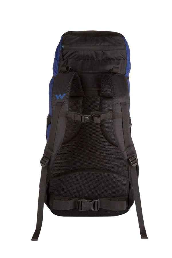Wildcraft Cliff 45 L Rucksack in Blue — back view with harness and hip belt