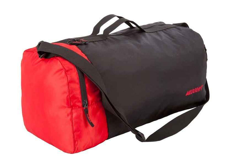 Wildcraft Combat Nova Duffle Bag in Red — angled view showing the red end panel