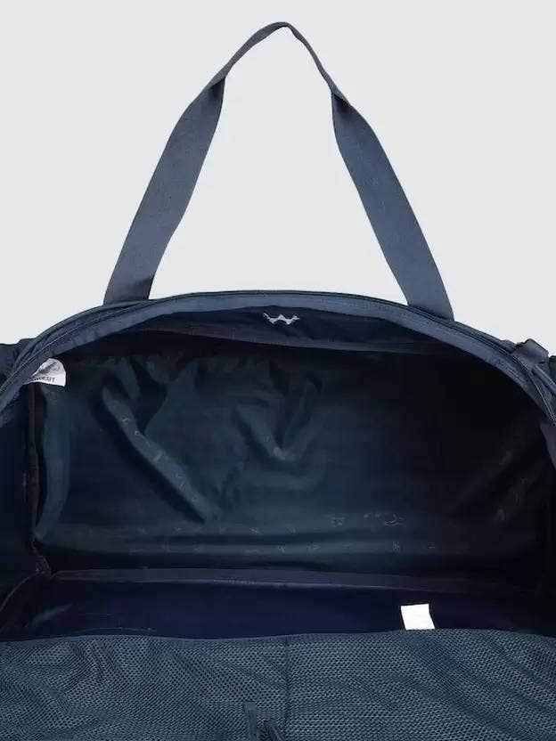 Wildcraft Expedition Duffle Bag in Melange Navy — open interior view with mesh pockets